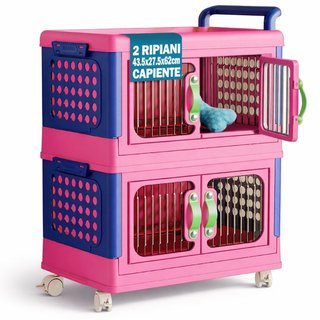 Carrello Portagiochi 2 Livelli Impilabili Contenitore