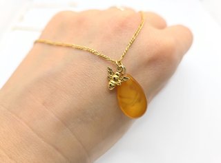 Collar Abeja Ámbar Báltico Miel Plata Bañada