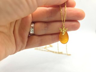 Collar Abeja Ámbar Báltico Miel Plata Bañada