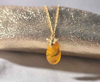 Collar Abeja Ámbar Báltico Miel Plata Bañada