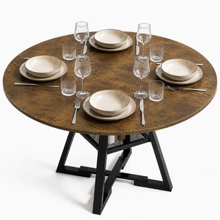Tavolo per Sala da Pranzo Tondo Industrial con Ripiano