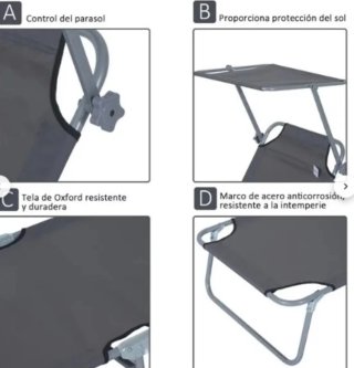 Tumbona de jardín gris plegable