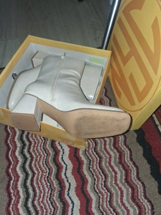 Botines tacón ancho beige mujer