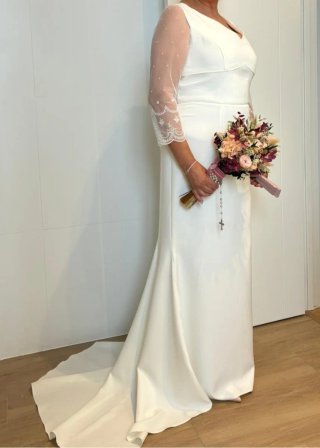 Vestido de Novia Blanco Manga Transparente