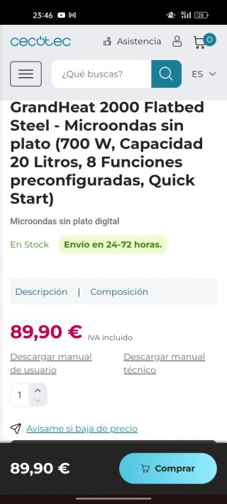 Horno Microondas Cecotec 20L capacidad