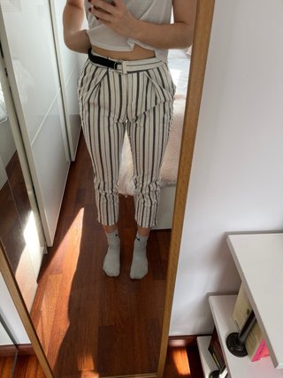 Pantalones capri rayas grises y blancas TopShop