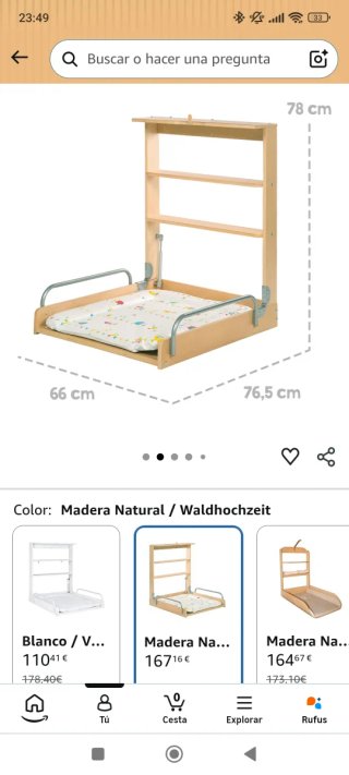 Cambiador pared madera bebé