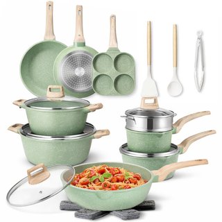 Batteria Pentole e Padelle 21 Pezzi Verde in Alluminio