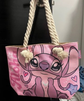 Bolso de teala con diseño de Stitch asas de cuerda