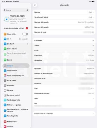 GARANTÍA iPad Pro M5 13" 256GB Wi-Fi + Cellular