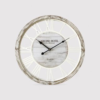 Raffia - Orologio da parete shabby in legno bianco e marrone