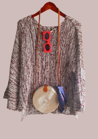 Jersey mangas kimono. de punto beige y marrón