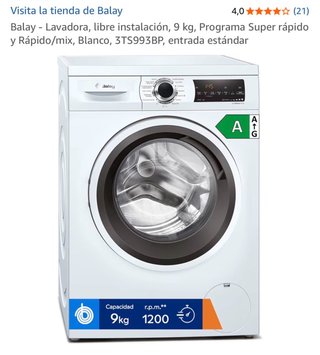 Lavadora Balay 9kg Blanco 1200 rpm
