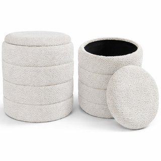 Set 2 Pouf Contenitori Rivestimento Bounclè Bianco Seduta