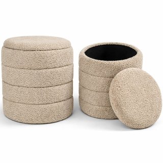 Set 2 Pouf Contenitori Rivestimento Bounclè Beige Seduta