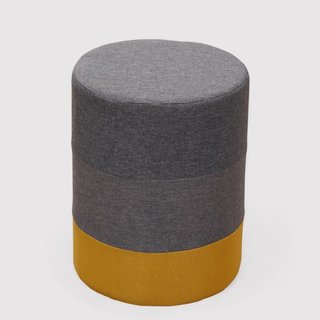 Telopea - Pouf tondo imbottito grigio e giallo · Tessuto