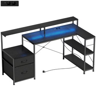 Escritorio para juegos en forma de L con LED y tom