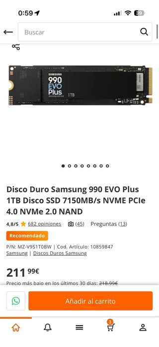 Disco Duro Samsung 990 EVO Plus 1TB SSD NVMe