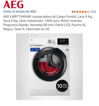 Lavasecadora AEG LWR7194M4B Carga Frontal