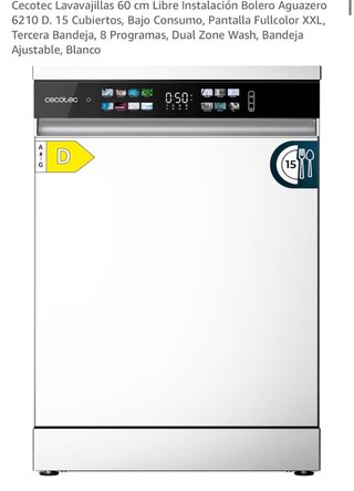 Lavavajillas Cecotec 60cm Blanco 15 Cubiertos
