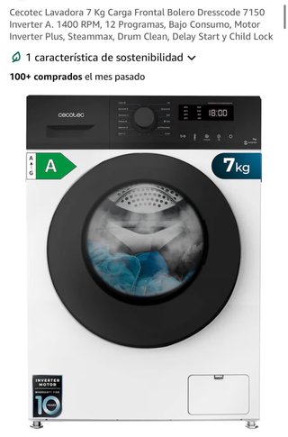 Lavadora Cecotec 7kg Carga Frontal