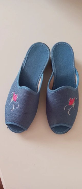 Zapatillas de casa azules bordadas