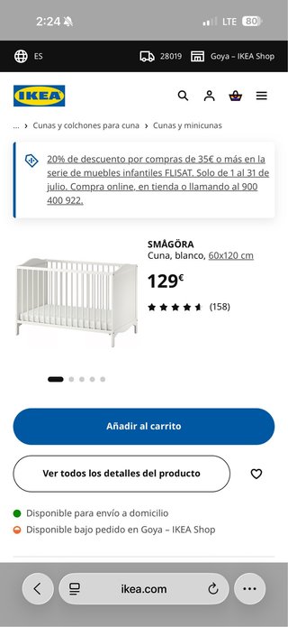 Cuna Ikea Smagora Blanca 60x120 cm