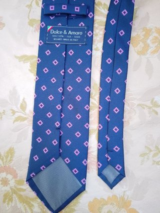 Cravatta Dolce & Amaro Blu con Pois Rosa seta 8cm