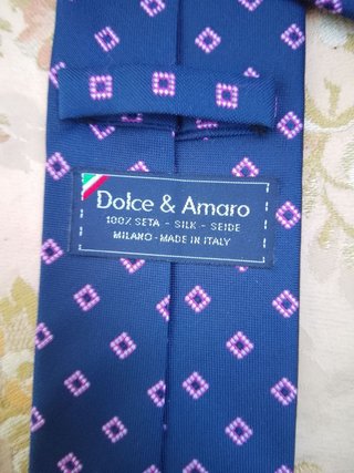 Cravatta Dolce & Amaro Blu con Pois Rosa seta 8cm