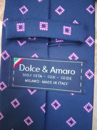 Cravatta Dolce & Amaro Blu con Pois Rosa seta 8cm