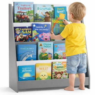 Libreria Montessoriana Grigio in Legno Scaffale Porta Libri