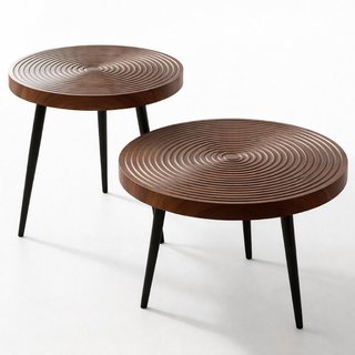 Set 2 Tavolini da Caffè Tondi Noce Design Industrial Tavoli