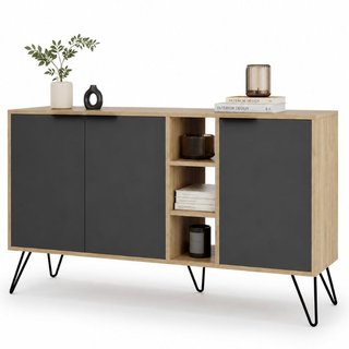 Madia Moderna Credenza con 3 Ante e Vani a Giorno 142x83 cm