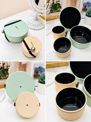 Lote 2 Cajas Joyero Tous Cilindricas Beige y Verde