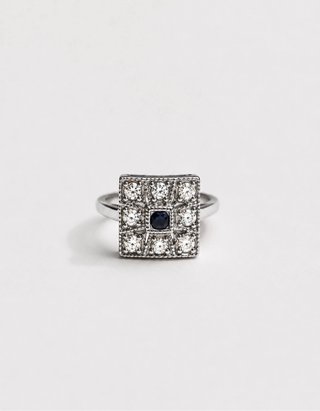 Anillo Vintage Plata Piedra Azul Elegante