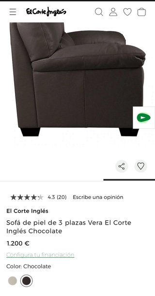 Sofá 3 plazas piel El Corte Inglés Chocolate