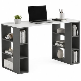Scrivania Libreria 6 Ripiani Tavolo Porta Computer Casa