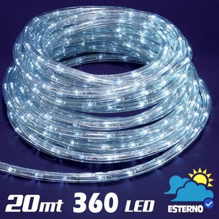 Tubo Luminoso 20 metri LED Bianco Freddo 360 Luci per