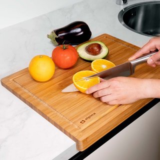 Tagliere da Cucina in Legno con Bambù Bordo Piegato