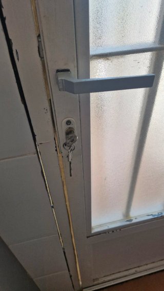 Puerta metálica con reja y cristal
