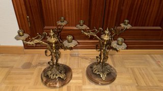 Candelabros Bronce y Mármol Antiguos (2)