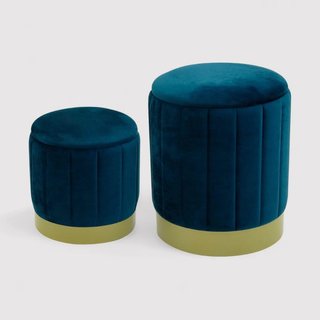Cedrela - Set di 2 pouf poggiapiedi blu petrolio con