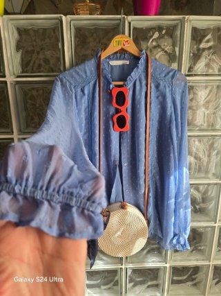 Blusa Sfera Coleccion Azul con plumeti