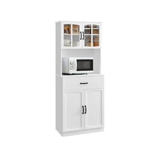 Credenza da Cucina Alta con Ante in Vetro e Ripiani