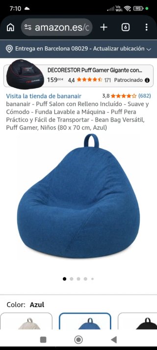 Puff pera XL azul con relleno