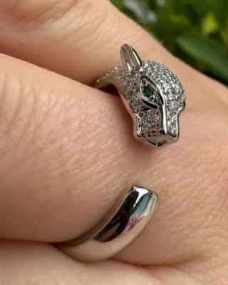 Anello Tigre Argento 925 Zirconi e Smeraldo