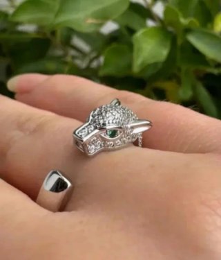Anello Tigre Argento 925 Zirconi e Smeraldo