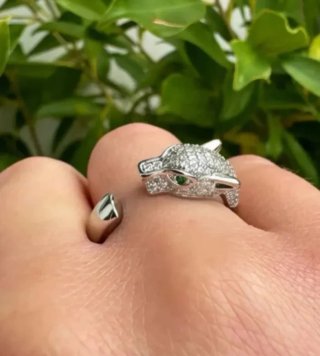 Anello Tigre Argento 925 Zirconi e Smeraldo