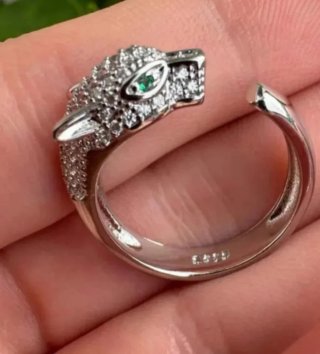 Anello Tigre Argento 925 Zirconi e Smeraldo