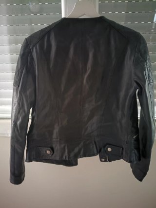 Cazadora Piel Mujer Massimo Dutti Negra